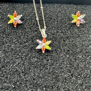 Genuine garnet, amethyst, citrine, peridot &  blue topaz earrings and necklace